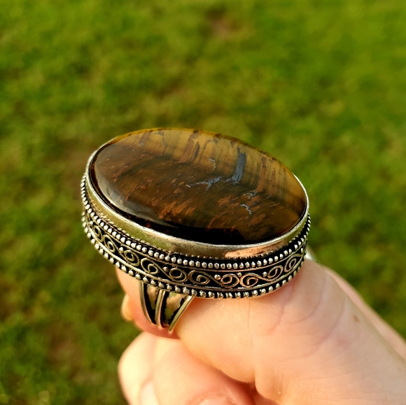 New Amazing Oversized Tiger Eye 925 Silver Ring. - Picture 14 of 16